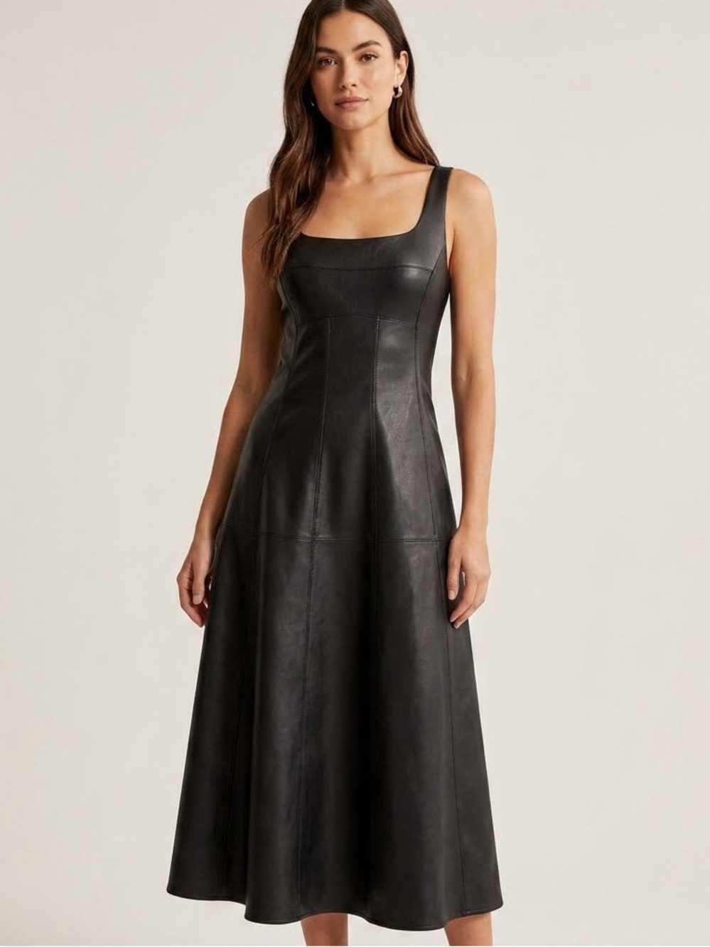 River Island Black Faux Leather A-Line Midi Dress - NWT - Size US 8